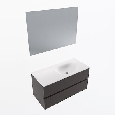MONDIAZ VICA 100cm badmeubel onderkast Dark Grey 2 lades. Wastafel Moon rechts 1 kraangat, kleur Talc met spiegel LED.