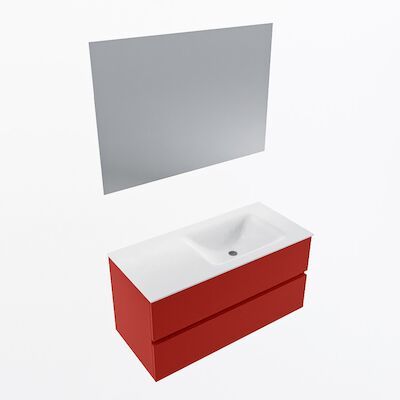 MONDIAZ VICA 100cm badmeubel onderkast Fire 2 lades. Wastafel CLOUD rechts zonder kraangat, kleur Talc met spiegel LED.