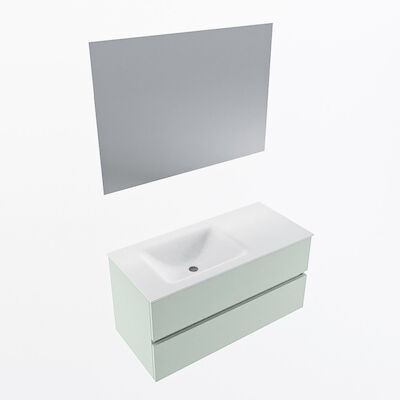 MONDIAZ VICA 100cm badmeubel onderkast Greey 2 lades. Wastafel CLOUD links zonder kraangat, kleur Talc met spiegel LED.