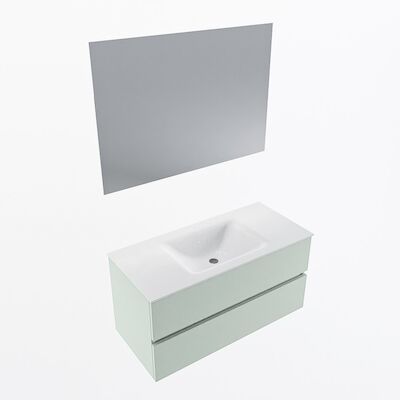 MONDIAZ VICA 100cm badmeubel onderkast Greey 2 lades. Wastafel CLOUD midden 1 kraangat, kleur Talc met spiegel LED.