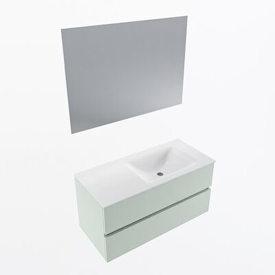 MONDIAZ VICA 100cm badmeubel onderkast Greey 2 lades. Wastafel CLOUD rechts zonder kraangat, kleur Talc met spiegel LED.