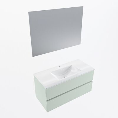 MONDIAZ VICA 100cm badmeubel onderkast Greey 2 lades. Wastafel Denia midden 1 kraangat, kleur Glanzend Wit met spiegel LED.