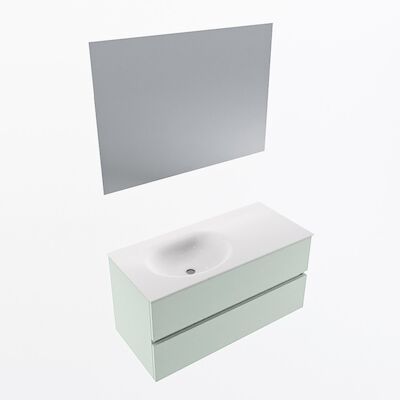 MONDIAZ VICA 100cm badmeubel onderkast Greey 2 lades. Wastafel Moon links zonder kraangat, kleur Talc met spiegel LED.