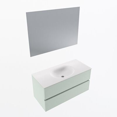 MONDIAZ VICA 100cm badmeubel onderkast Greey 2 lades. Wastafel Moon midden 1 kraangat, kleur Talc met spiegel LED.