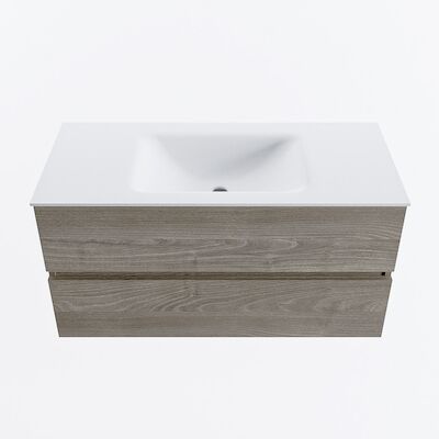 MONDIAZ VICA 100cm badmeubel onderkast Light Brown Grey 2 lades. Wastafel CLOUD midden zonder kraangat, kleur Talc.