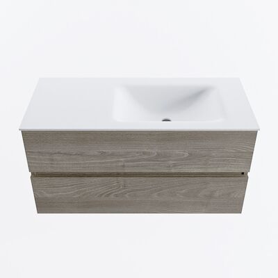 MONDIAZ VICA 100cm badmeubel onderkast Light Brown Grey 2 lades. Wastafel CLOUD rechts zonder kraangat, kleur Talc.