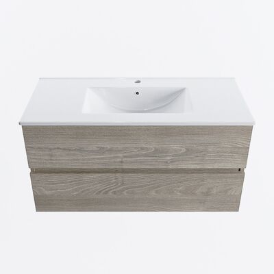 MONDIAZ VICA 100cm badmeubel onderkast Light Brown Grey 2 lades. Wastafel DENIA midden 1 kraangat, kleur Glanzend Wit.