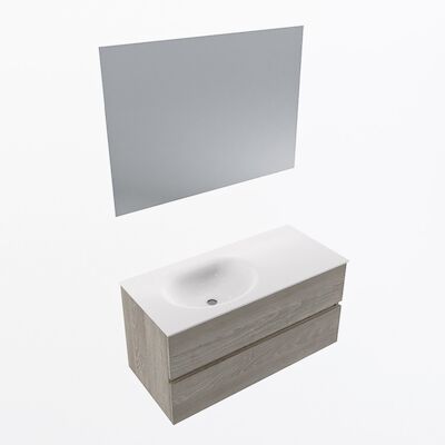 MONDIAZ VICA 100cm badmeubel onderkast Light Brown Grey 2 lades. Wastafel Moon links 1 kraangat, kleur Talc met spiegel LED.