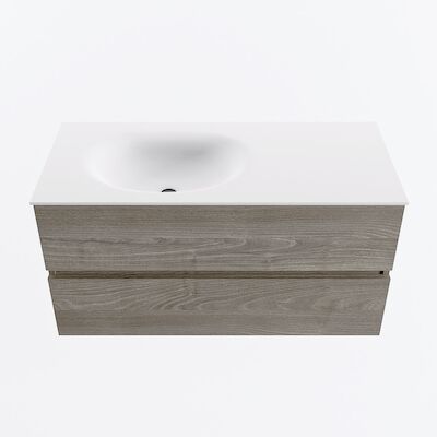 MONDIAZ VICA 100cm badmeubel onderkast Light Brown Grey 2 lades. Wastafel MOON links zonder kraangat, kleur Talc.