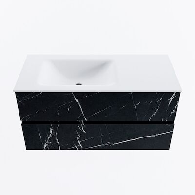 MONDIAZ VICA 100cm badmeubel onderkast Marquina 2 lades. Wastafel CLOUD links zonder kraangat, kleur Talc.