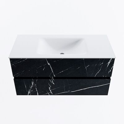 MONDIAZ VICA 100cm badmeubel onderkast Marquina 2 lades. Wastafel CLOUD midden 1 kraangat, kleur Talc.