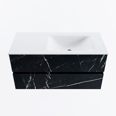 MONDIAZ VICA 100cm badmeubel onderkast Marquina 2 lades. Wastafel CLOUD rechts 1 kraangat, kleur Talc.