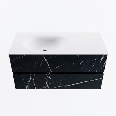 MONDIAZ VICA 100cm badmeubel onderkast Marquina 2 lades. Wastafel MOON links 1 kraangat, kleur Talc.