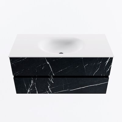 MONDIAZ VICA 100cm badmeubel onderkast Marquina 2 lades. Wastafel MOON midden 1 kraangat, kleur Talc.