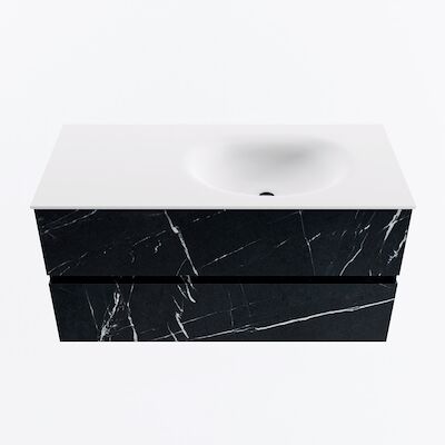 MONDIAZ VICA 100cm badmeubel onderkast Marquina 2 lades. Wastafel MOON rechts 1 kraangat, kleur Talc.
