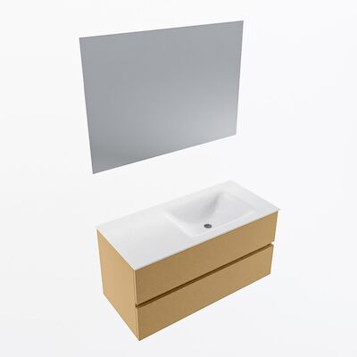 MONDIAZ VICA 100cm badmeubel onderkast Oro 2 lades. Wastafel CLOUD rechts 1 kraangat, kleur Talc met spiegel LED.