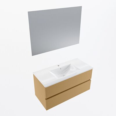 MONDIAZ VICA 100cm badmeubel onderkast Oro 2 lades. Wastafel Denia midden 1 kraangat, kleur Glanzend Wit met spiegel LED.