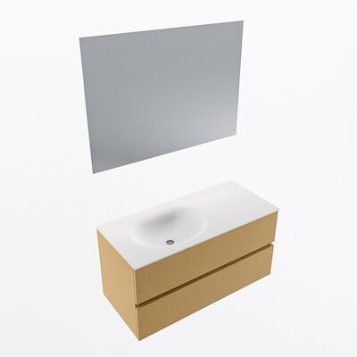 MONDIAZ VICA 100cm badmeubel onderkast Oro 2 lades. Wastafel Moon links zonder kraangat, kleur Talc met spiegel LED.