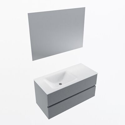 MONDIAZ VICA 100cm badmeubel onderkast Plata 2 lades. Wastafel CLOUD links 1 kraangat, kleur Talc met spiegel LED.