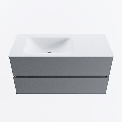 MONDIAZ VICA 100cm badmeubel onderkast Plata 2 lades. Wastafel CLOUD links 1 kraangat, kleur Talc.