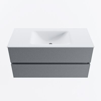 MONDIAZ VICA 100cm badmeubel onderkast Plata 2 lades. Wastafel CLOUD midden zonder kraangat, kleur Talc.