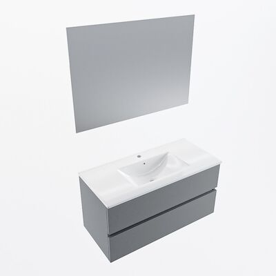 MONDIAZ VICA 100cm badmeubel onderkast Plata 2 lades. Wastafel Denia midden 1 kraangat, kleur Glanzend Wit met spiegel LED.