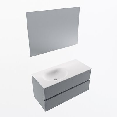 MONDIAZ VICA 100cm badmeubel onderkast Plata 2 lades. Wastafel Moon links zonder kraangat, kleur Talc met spiegel LED.
