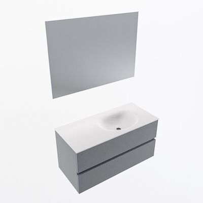 MONDIAZ VICA 100cm badmeubel onderkast Plata 2 lades. Wastafel Moon rechts zonder kraangat, kleur Talc met spiegel LED.