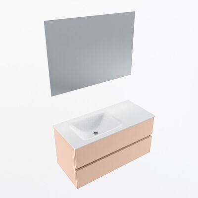 MONDIAZ VICA 100cm badmeubel onderkast Rosee 2 lades. Wastafel CLOUD links 1 kraangat, kleur Talc met spiegel LED.
