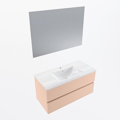 MONDIAZ VICA 100cm badmeubel onderkast Rosee 2 lades. Wastafel Denia midden 1 kraangat, kleur Glanzend Wit met spiegel LED.