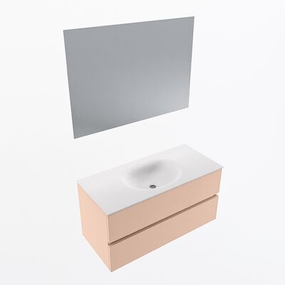 MONDIAZ VICA 100cm badmeubel onderkast Rosee 2 lades. Wastafel Moon midden zonder kraangat, kleur Talc met spiegel LED.