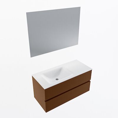 MONDIAZ VICA 100cm badmeubel onderkast Rust 2 lades. Wastafel CLOUD links 1 kraangat, kleur Talc met spiegel LED.