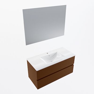 MONDIAZ VICA 100cm badmeubel onderkast Rust 2 lades. Wastafel Denia midden 1 kraangat, kleur Glanzend Wit met spiegel LED.