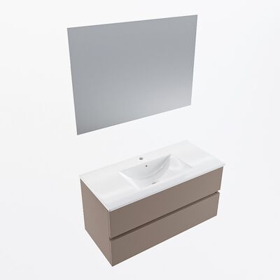 MONDIAZ VICA 100cm badmeubel onderkast Smoke 2 lades. Wastafel Denia midden 1 kraangat, kleur Glanzend Wit met spiegel LED.