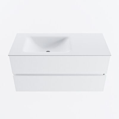MONDIAZ VICA 100cm badmeubel onderkast Talc 2 lades. Wastafel CLOUD links 1 kraangat, kleur Talc.