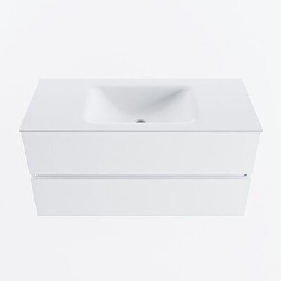 MONDIAZ VICA 100cm badmeubel onderkast Talc 2 lades. Wastafel CLOUD midden 1 kraangat, kleur Talc.