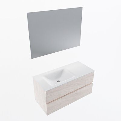 MONDIAZ VICA 100cm badmeubel onderkast Underlayment 2 lades. Wastafel CLOUD links 1 kraangat, kleur Talc met spiegel LED.