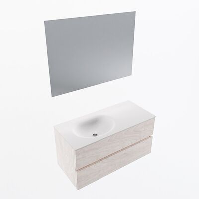 MONDIAZ VICA 100cm badmeubel onderkast Underlayment 2 lades. Wastafel Moon links 1 kraangat, kleur Talc met spiegel LED.