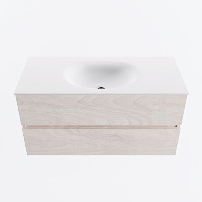MONDIAZ VICA 100cm badmeubel onderkast Underlayment 2 lades. Wastafel MOON midden 1 kraangat, kleur Talc.