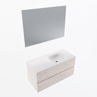 MONDIAZ VICA 100cm badmeubel onderkast Underlayment 2 lades. Wastafel Moon rechts 1 kraangat, kleur Talc met spiegel LED.
