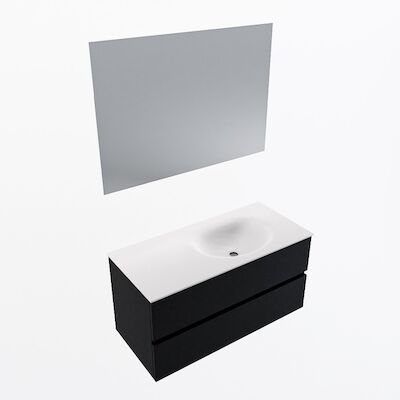 MONDIAZ VICA 100cm badmeubel onderkast Urban 2 lades. Wastafel Moon rechts zonder kraangat, kleur Talc met spiegel LED.