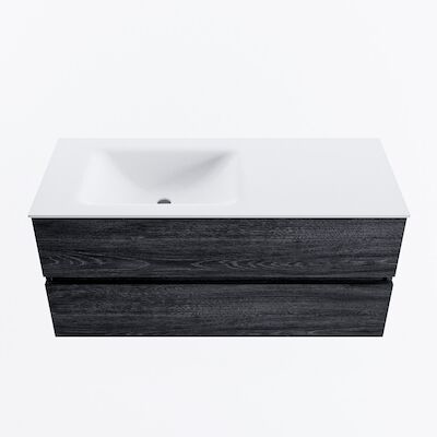 MONDIAZ VICA 110cm badmeubel onderkast Antracite 2 lades. Wastafel CLOUD links 1 kraangat, kleur Talc.