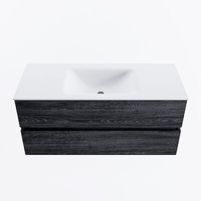MONDIAZ VICA 110cm badmeubel onderkast Antracite 2 lades. Wastafel CLOUD midden zonder kraangat, kleur Talc.
