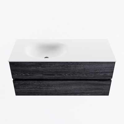 MONDIAZ VICA 110cm badmeubel onderkast Antracite 2 lades. Wastafel MOON links zonder kraangat, kleur Talc.