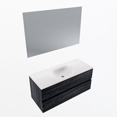 MONDIAZ VICA 110cm badmeubel onderkast Antracite 2 lades. Wastafel Moon midden zonder kraangat, kleur Talc met spiegel LED.