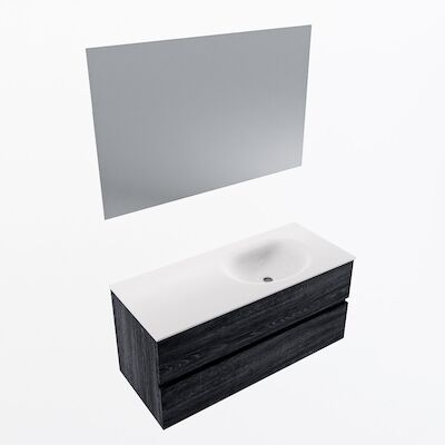 MONDIAZ VICA 110cm badmeubel onderkast Antracite 2 lades. Wastafel Moon rechts 1 kraangat, kleur Talc met spiegel LED.