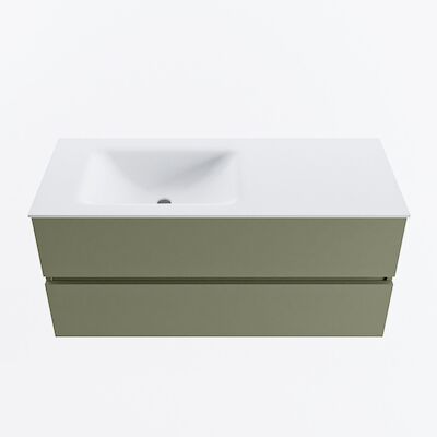 MONDIAZ VICA 110cm badmeubel onderkast Army 2 lades. Wastafel CLOUD links 1 kraangat, kleur Talc.