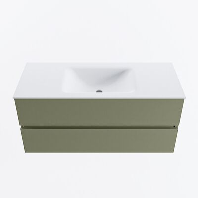 MONDIAZ VICA 110cm badmeubel onderkast Army 2 lades. Wastafel CLOUD midden zonder kraangat, kleur Talc.