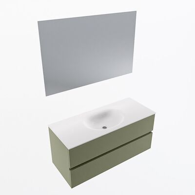 MONDIAZ VICA 110cm badmeubel onderkast Army 2 lades. Wastafel Moon midden 1 kraangat, kleur Talc met spiegel LED.