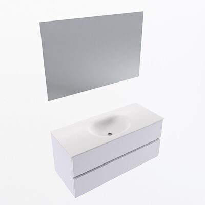 MONDIAZ VICA 110cm badmeubel onderkast Cale 2 lades. Wastafel Moon midden zonder kraangat, kleur Talc met spiegel LED.